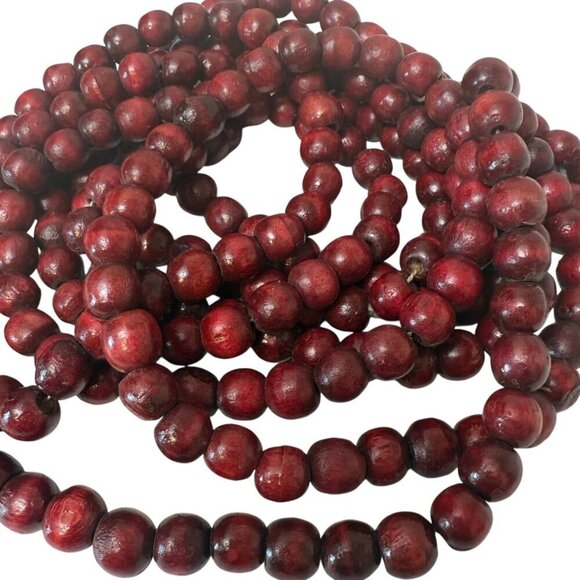 Wooden Bead Garland Cranberry Red Wood Beaded Christmas Tree Decoration 9 ft - Picture 2 of 5